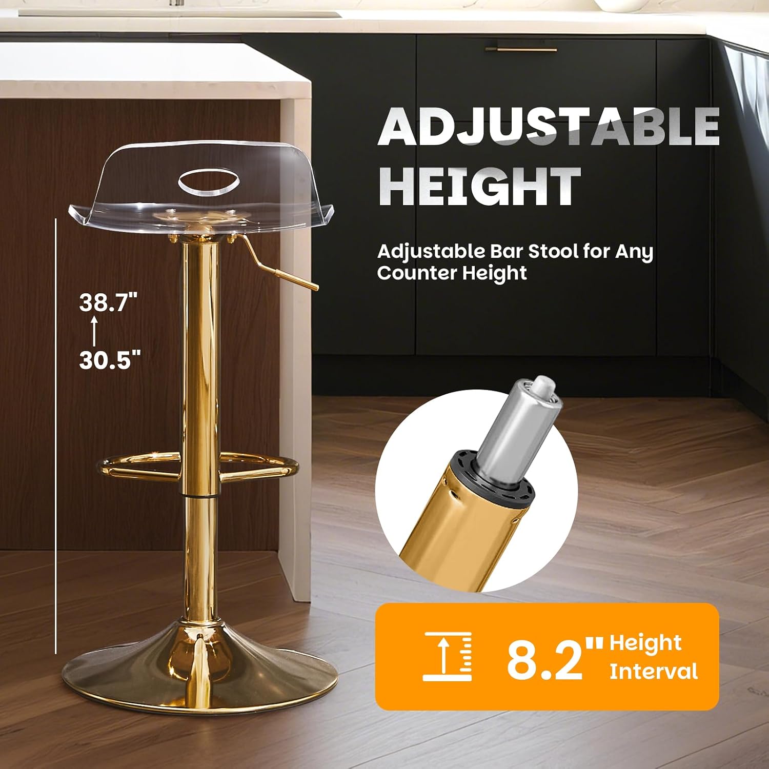 Home Bar Stools - Adjustable Clear Acrylic Bar Stool Set