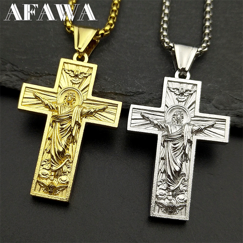 Bar Cart Gold - Stainless Steel Cross Jesus Pendant Necklace