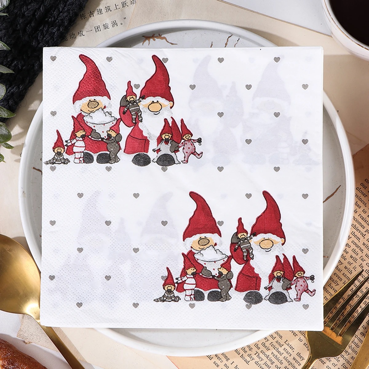 Home Bargains - Christmas Disposable Paper Napkins Gnome Family