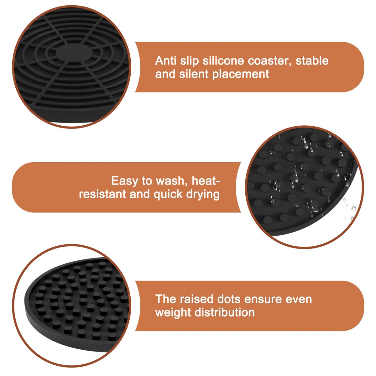 Home Bar Set - [Promotions]Black Round Silicone Rubber Drink Coasters