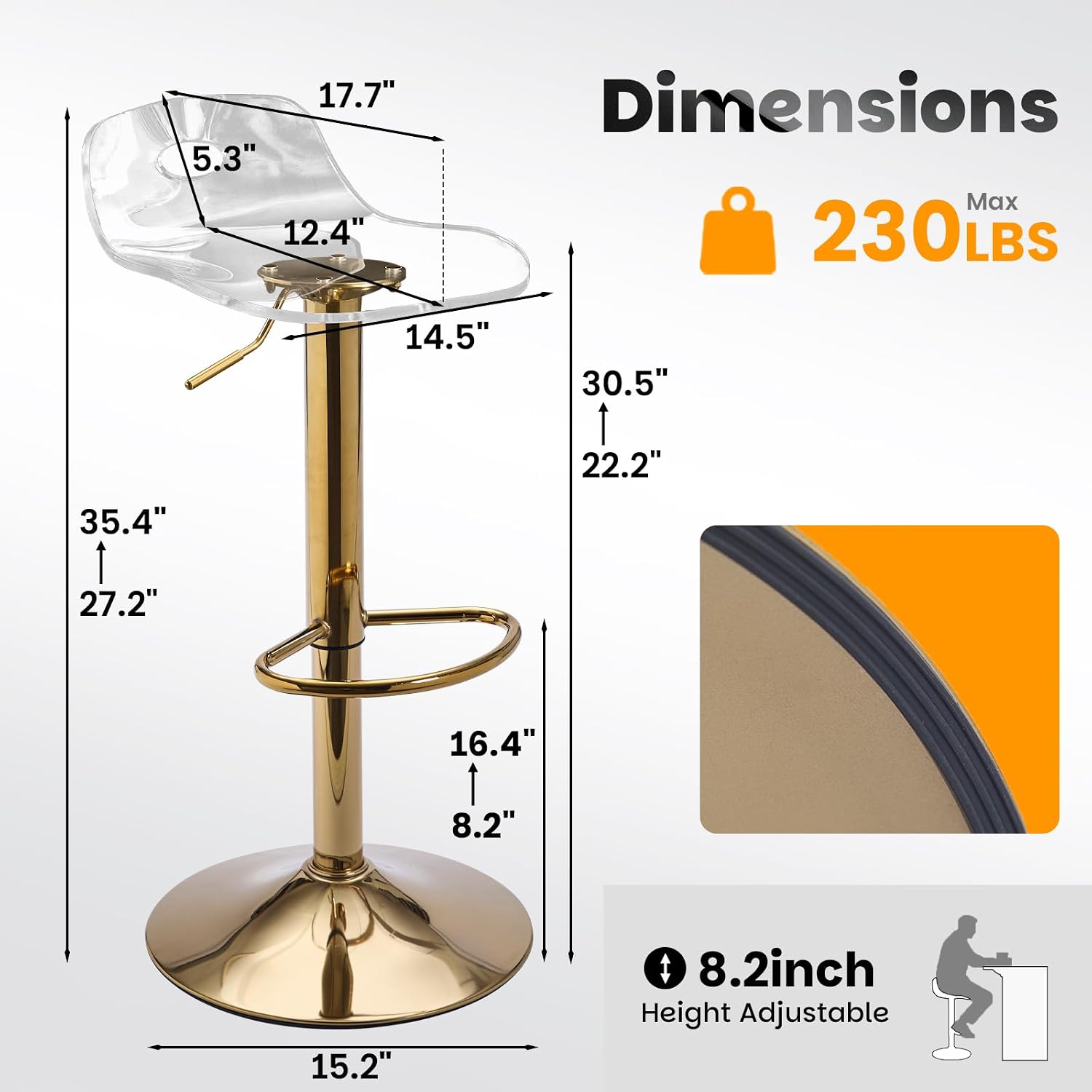 Adjustable Clear Acrylic Bar S - Home Bar Stools ulasan dan harga