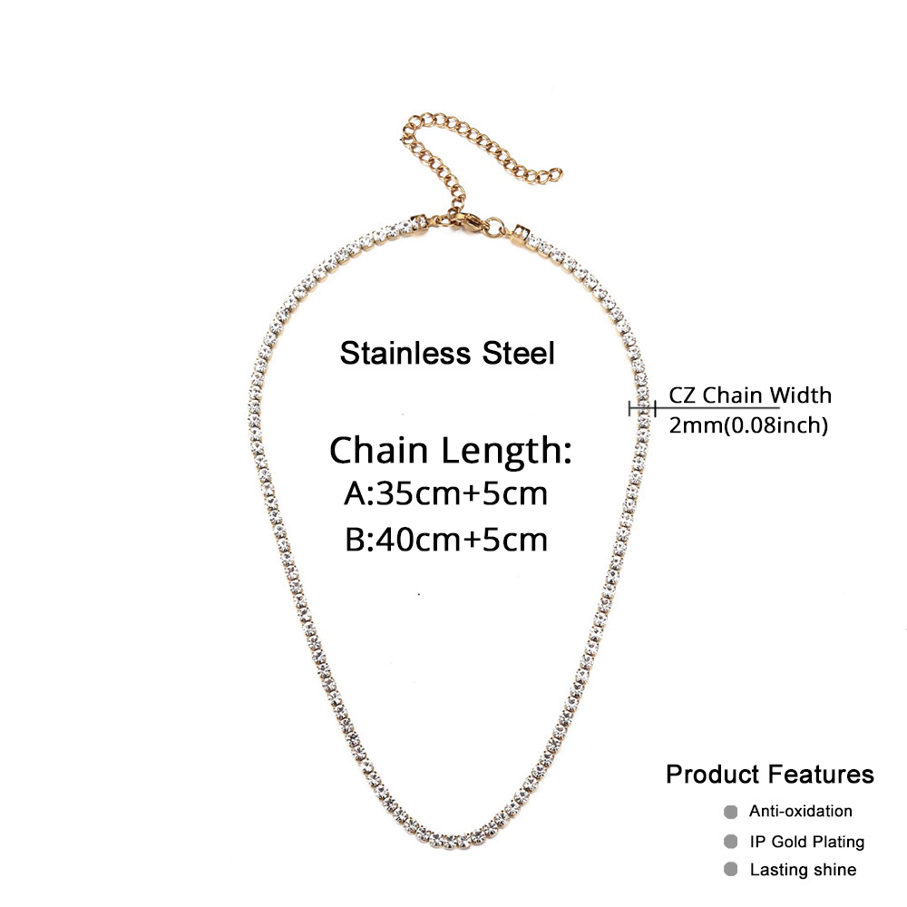 2mm Tennis Chain Necklaces Fem - Bar Cart Gold ulasan dan harga