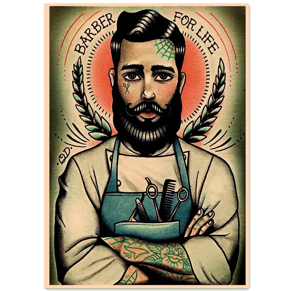 Retro Kraft Paper Print Art Pa - Home Barbershop ulasan dan harga