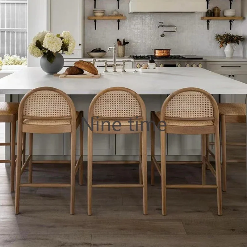 Solid Wood Rattan Kitchen Bar  - Home Bar Stools ulasan dan harga