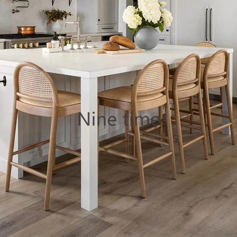 Solid Wood Rattan Kitchen Bar  - Home Bar Stools ulasan dan harga