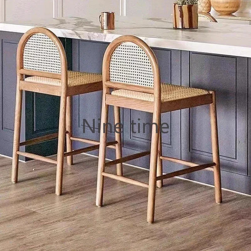 Solid Wood Rattan Kitchen Bar  - Home Bar Stools ulasan dan harga