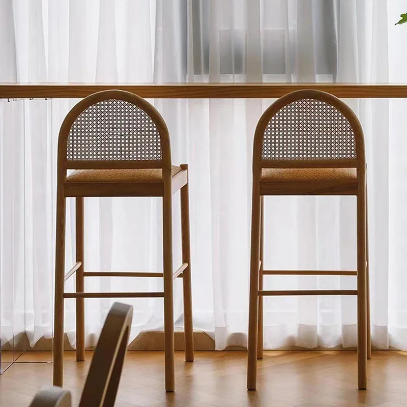 Solid Wood Rattan Kitchen Bar  - Home Bar Stools ulasan dan harga