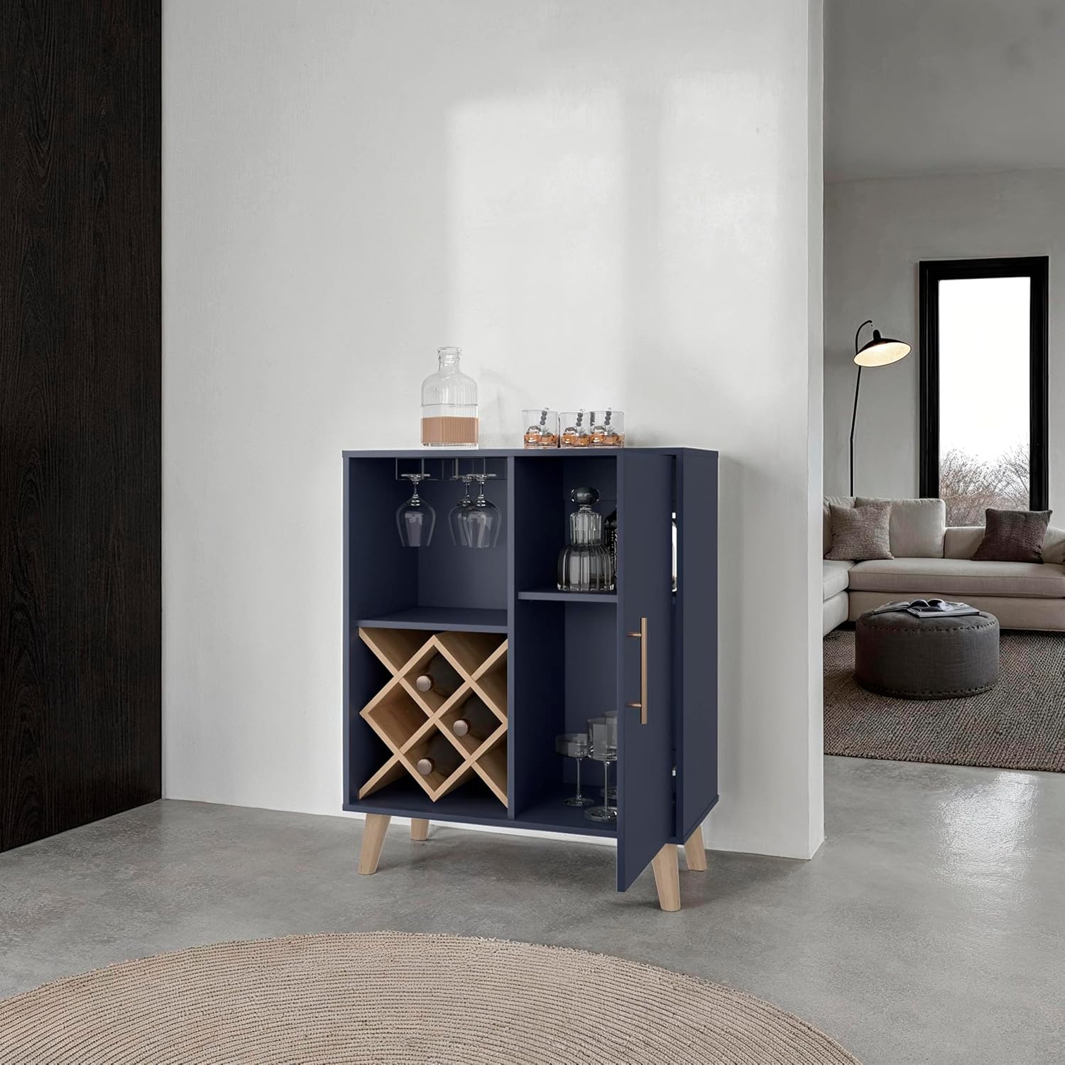 Oak Blue Bar Cabinet 4 Shelves - Home Bar Shelves ulasan dan harga